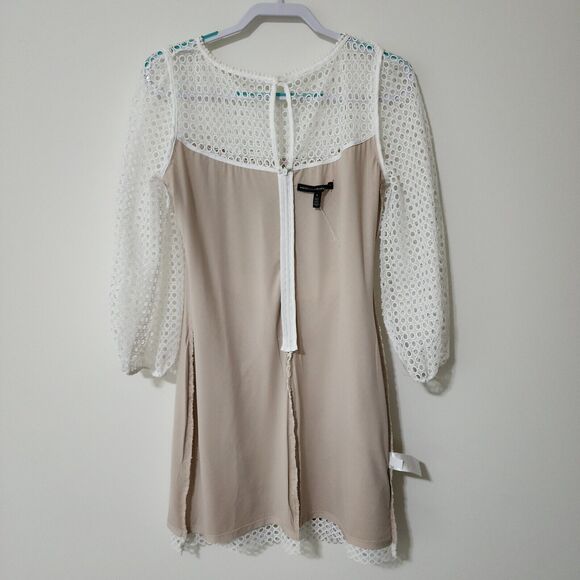 WHBM $200 Womens Guipure Lace Chemise Dress Size 6 Ecru Lined Tie-Belt Holiday - Picture 5 of 10